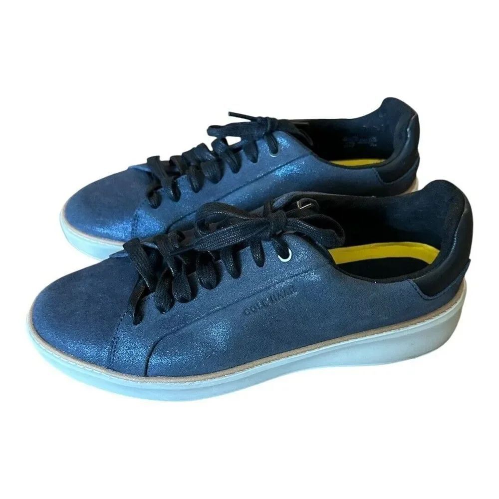 Cole Haan Womens Topspin Sneaker Blazer Blue Metallic Suede Leather Shoes 10B